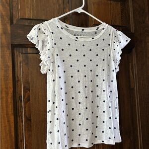 LOFT Linen Top with Navy Polka Dots